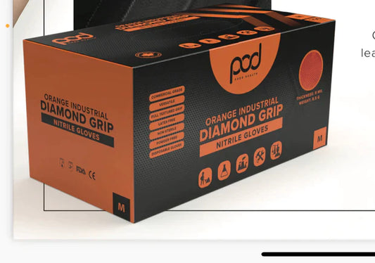 PODS 9Mil Orange Diamond Grip Industrial Nitrile